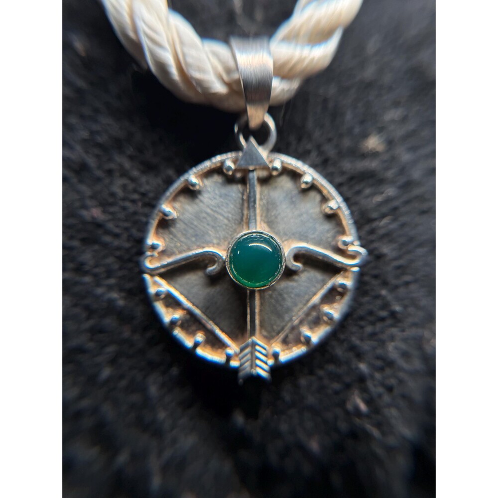 Sterling Compass Pendant Necklace Green Stone 925 Adjustable